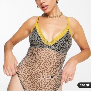Never Fully Dressed contrast lace bodysuit in leopard